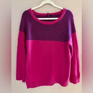 Talbots 2X Raspberry Sweater With Navy Stripes, Lambswool Blend, Gently Pre-Worn